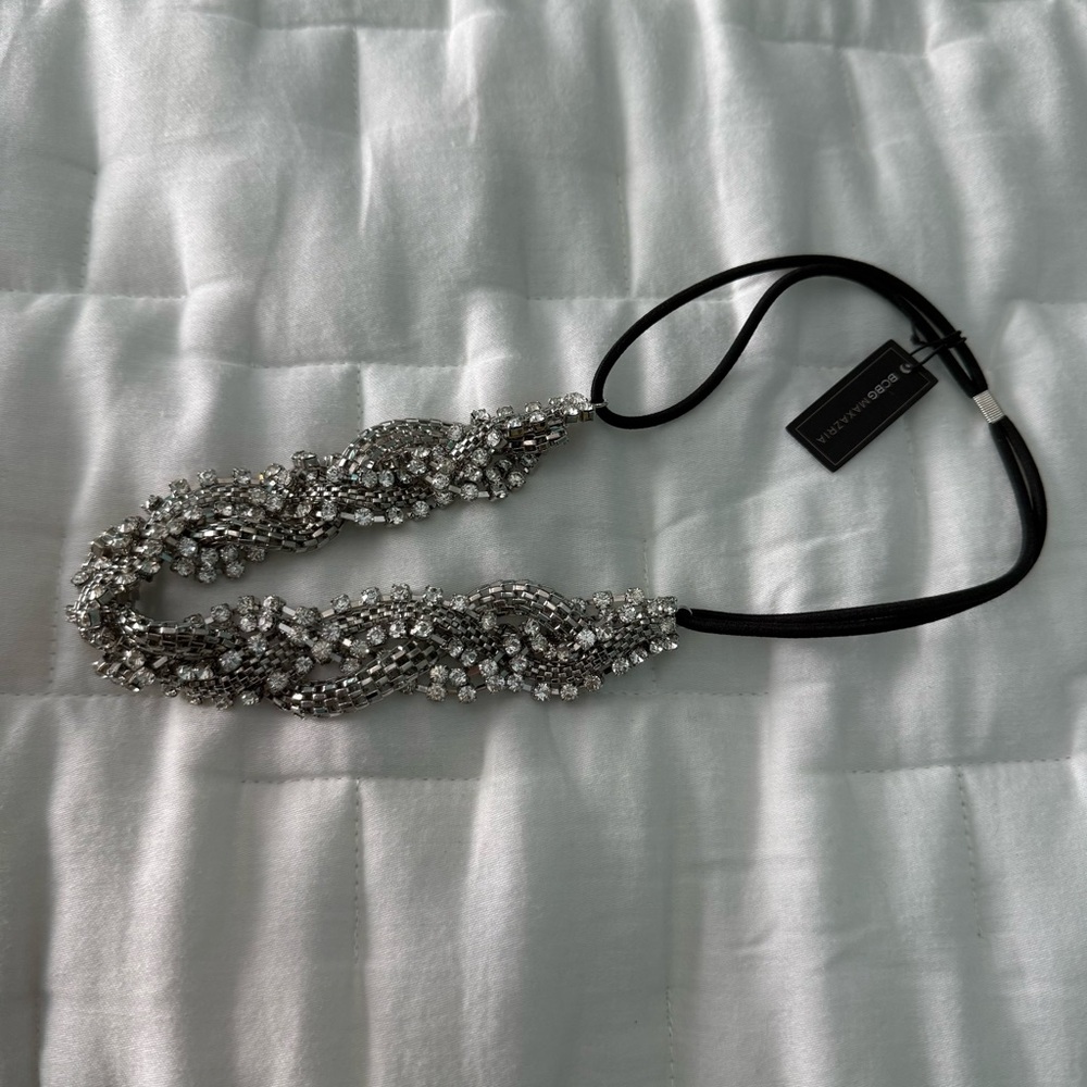 NWT BCBGMaxAzria Silver Chain with Crystal Braided Headband